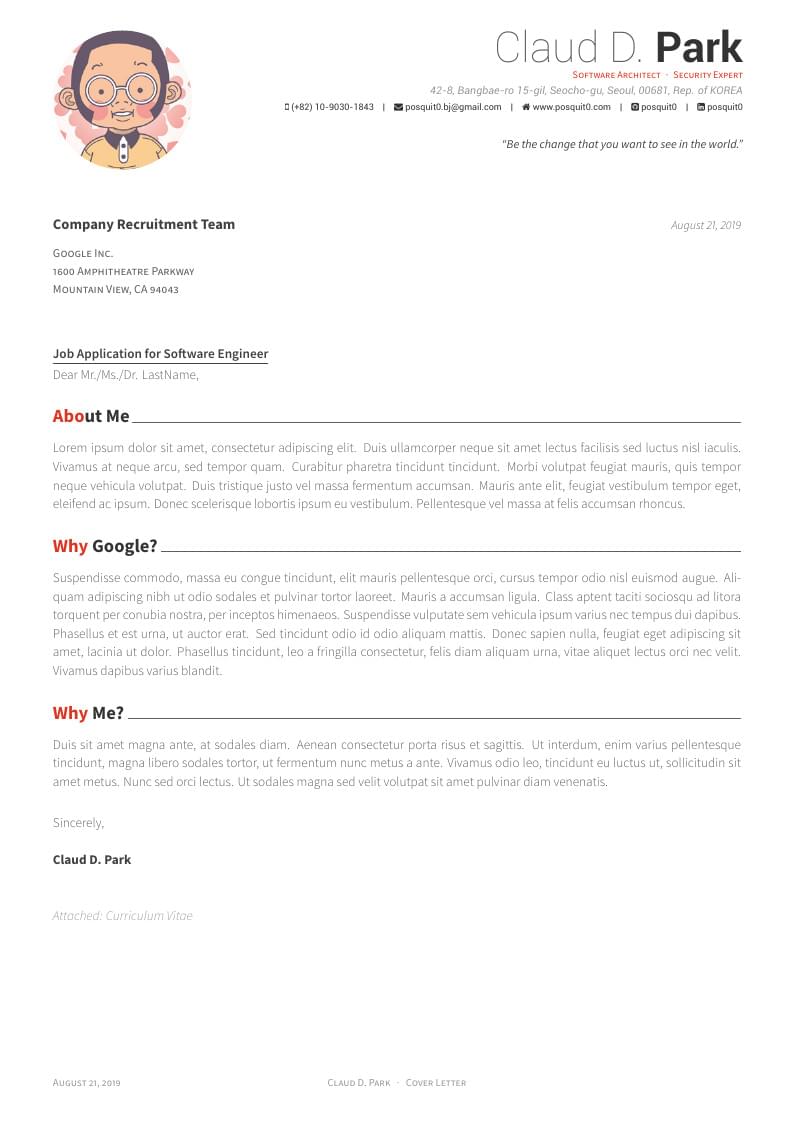 Professional LaTeX Cover Letter Template - Modern Design
