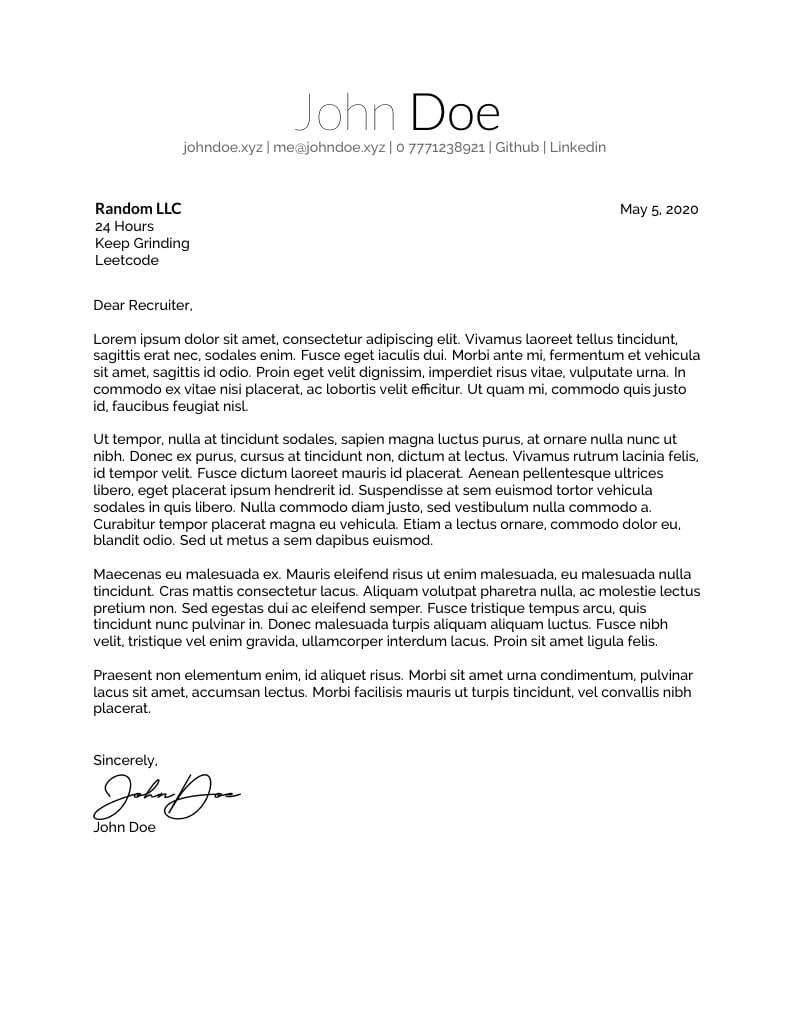 Professional LaTeX Cover Letter Template - Modern Design