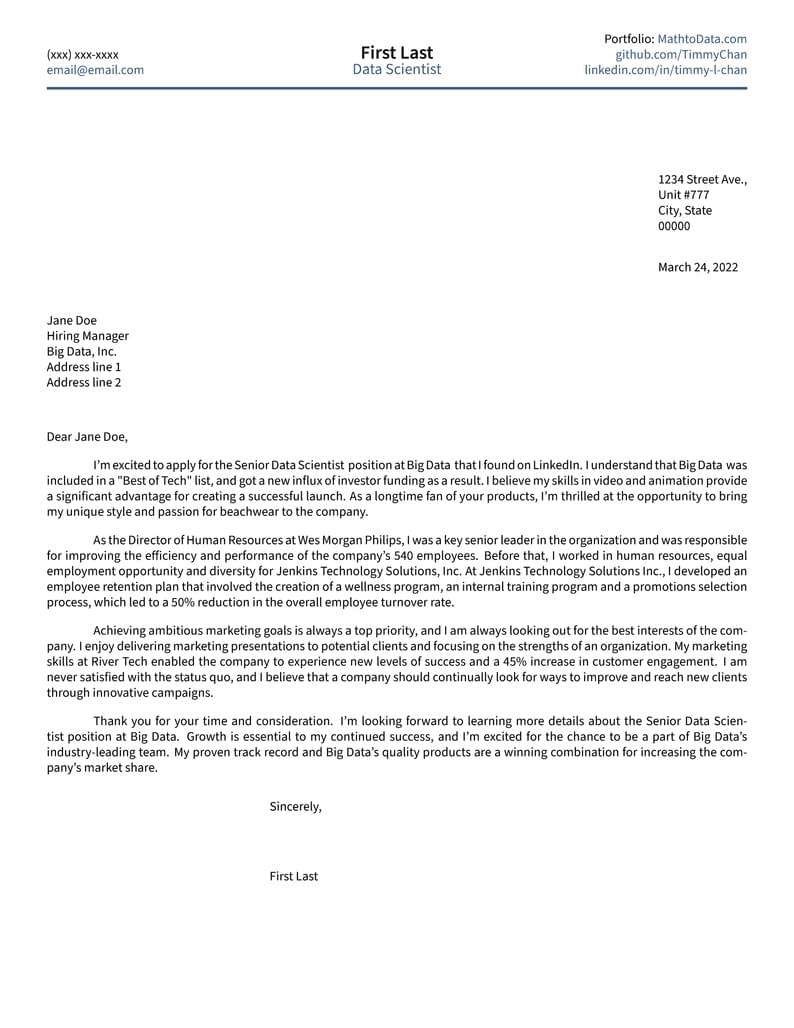 Professional LaTeX Cover Letter Template - Modern Design
