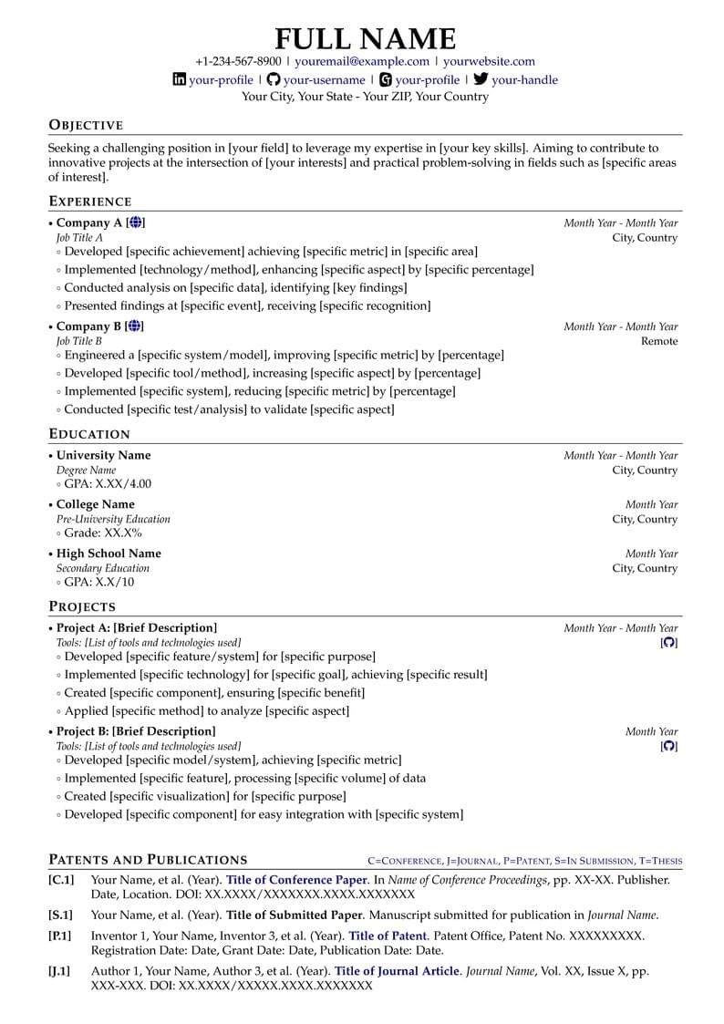 Academic CV LaTeX Resume Template - CV Format