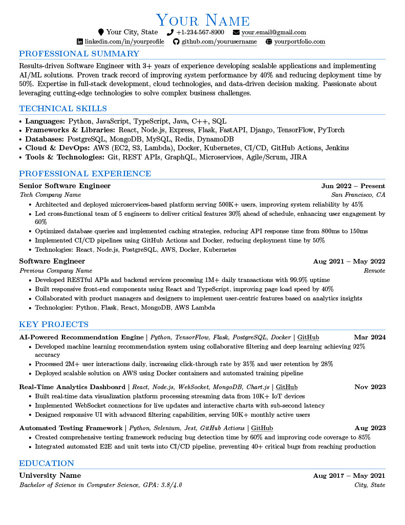 ATS friendly CV Latex Template - LaTeX Resume Samples