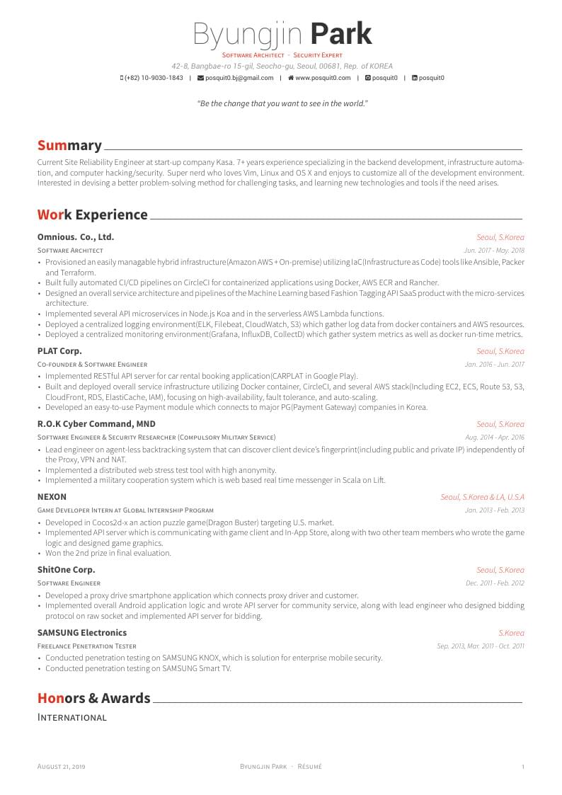 RenderCV Engineering LaTeX Resume Template 