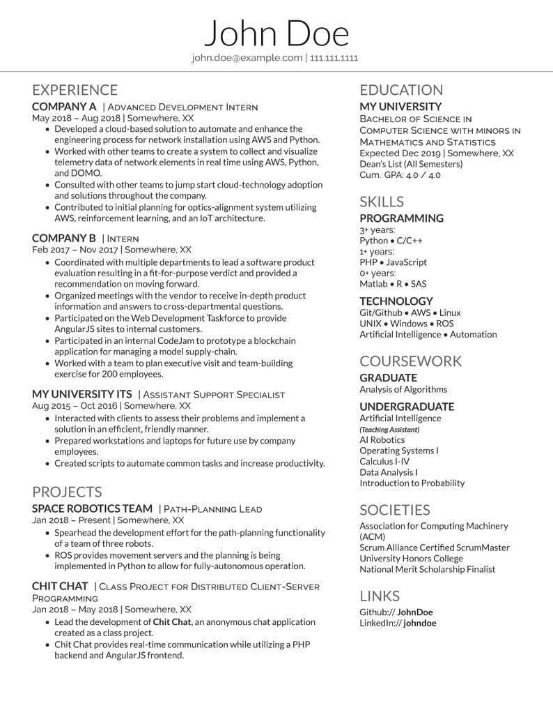 CS / IT LaTeX Resume Template - CV Format