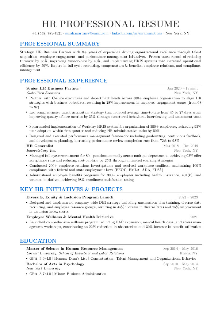 HR Professional Resume Template Preview