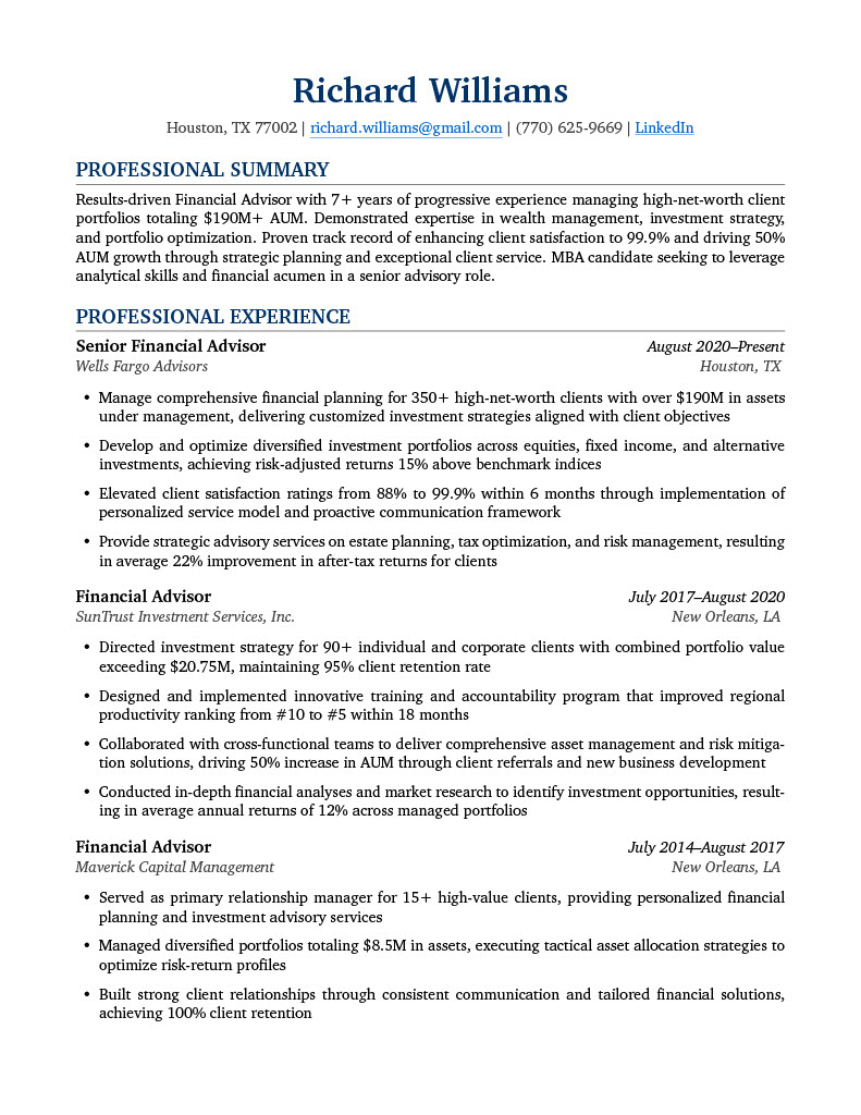 MBA Executive Resume Template Preview