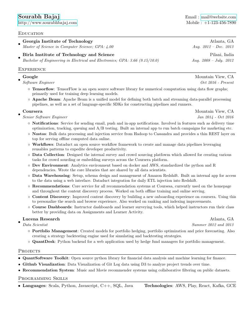 Technical LaTeX Resume Template - Engineering CV Format