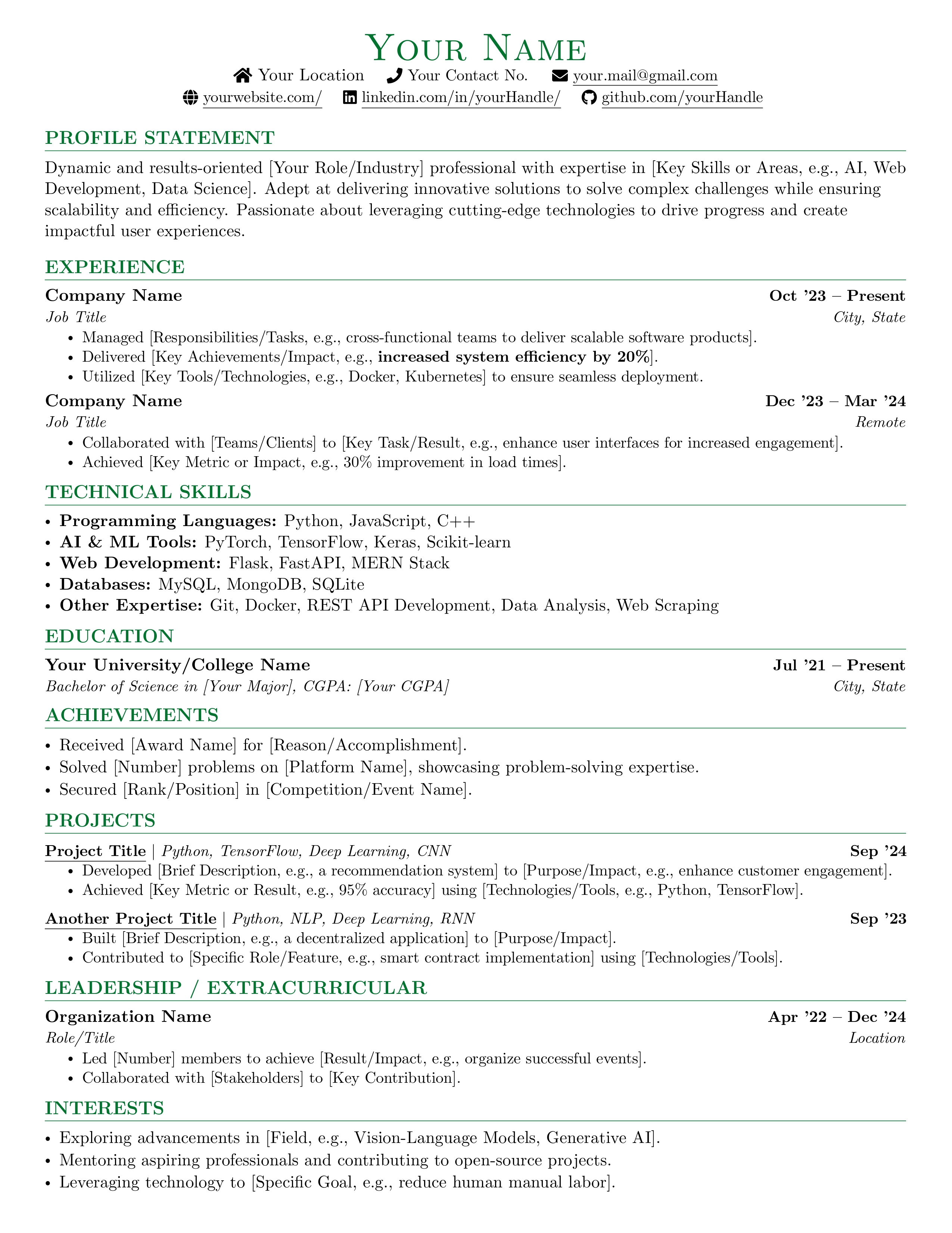 ATS friendly CV Latex Template - LaTeX Resume Samples