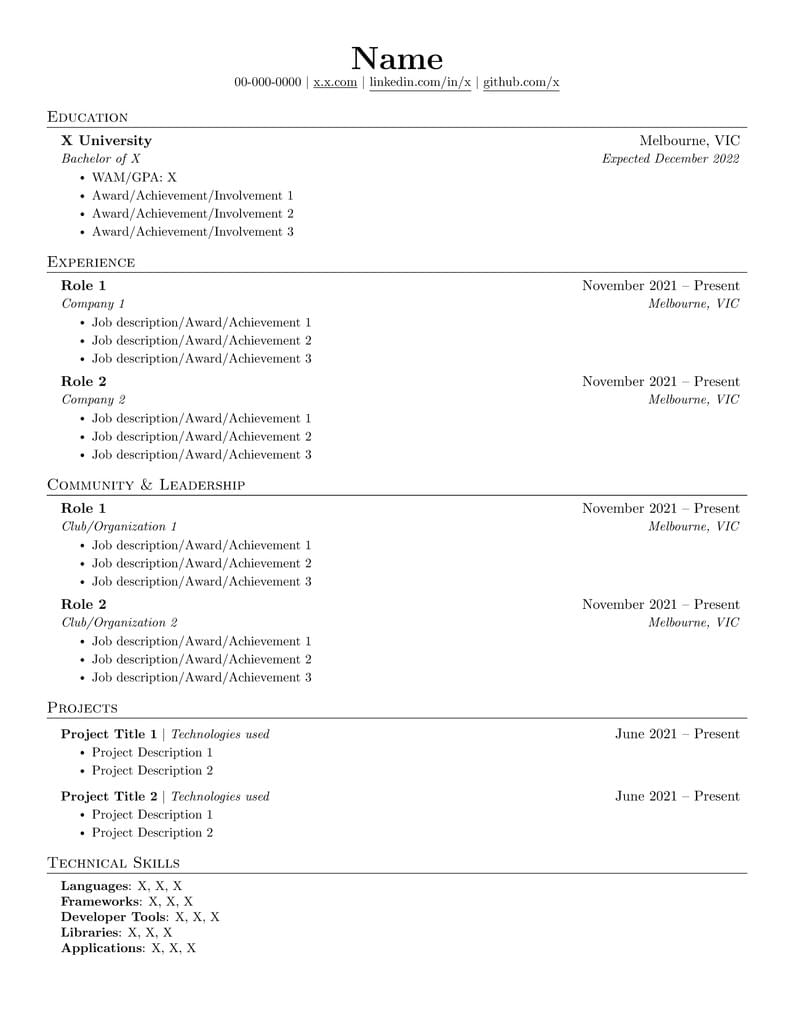 CS / IT LaTeX Resume Template - CV Format