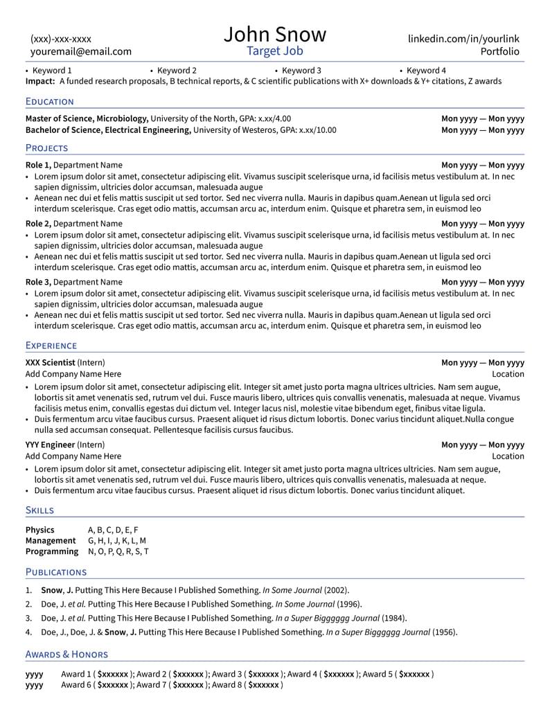 Academic CV LaTeX Resume Template - CV Format