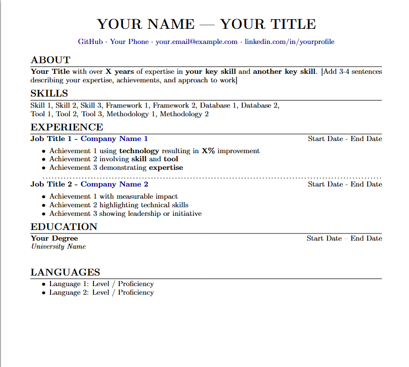 Technical LaTeX Resume Template - Engineering CV Format