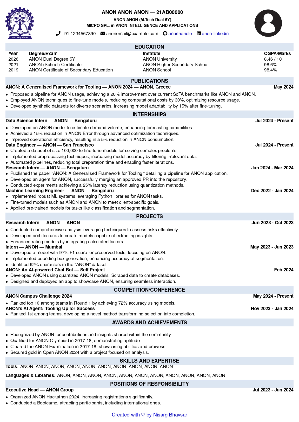 Academic LaTeX CV Template - Research Resume Format